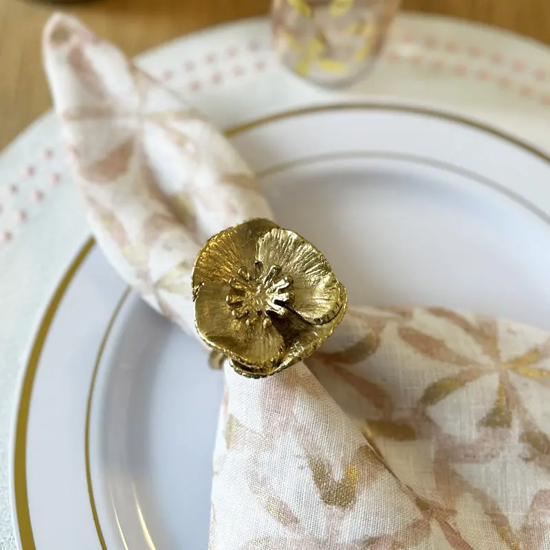Bodrum Linens Poppy Flower Napkin Rings – Set Of 4 Botanical-Inspired Metal Accents 1