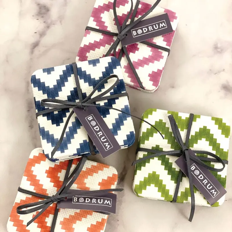 Bodrum Linens Ripple Square Coasters – Set Of 4 Textured Cotton Drink Pads 1