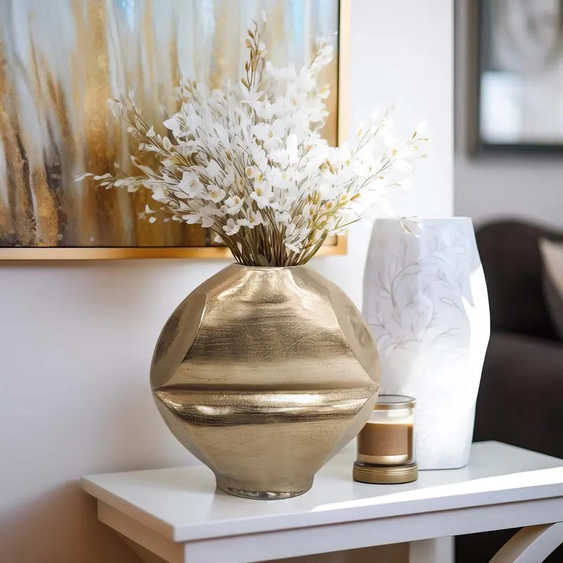 Byram Champagne Slit-Design Metal Vase – Blu Collection, Sabavi Home 1