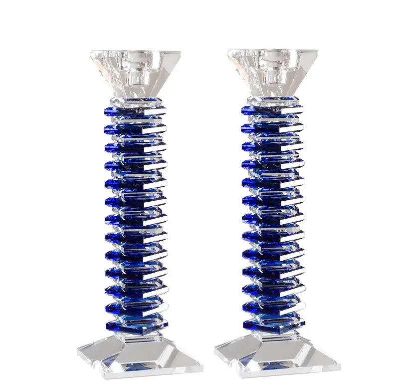 Caesarea Crystal Candlestick Pair – Stacked Design With Premium Cut Glass 2