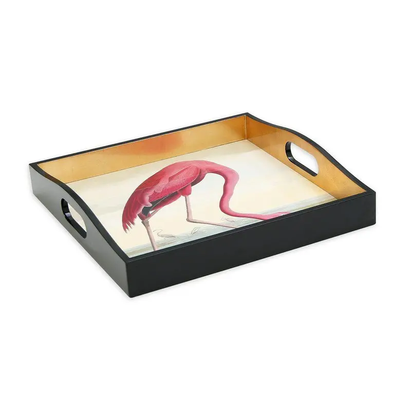 Caspari Audubon Flamingo Design Lacquer Square Serving Tray 1