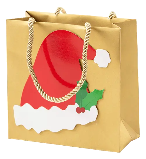 Caspari Be Merry Santa Hat Small Holiday Gift Bag 1