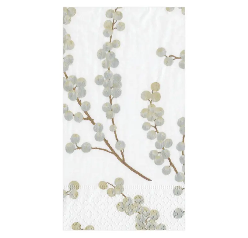 Caspari Berry Branches & Silver Guest Towels – White Design, 15-Pack 1