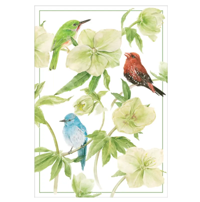 Caspari Birds & Hellebore Greeting Card – Blank Interior, Includes Envelope 1