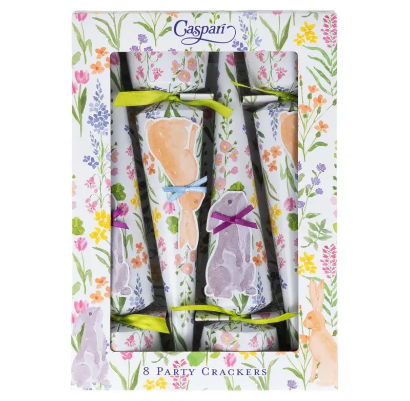 Caspari Easter Bunny Field Celebration Crackers – 8-Count Festive Party Set 1