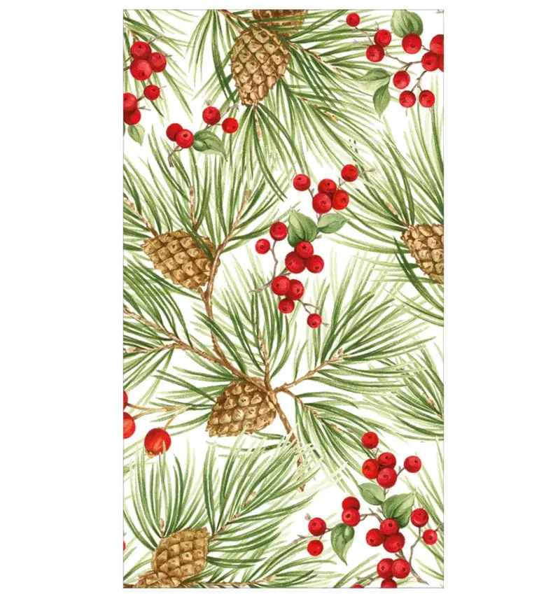 Caspari Evergreen & White Berry Christmas Guest Towels – Pack Of 15 1