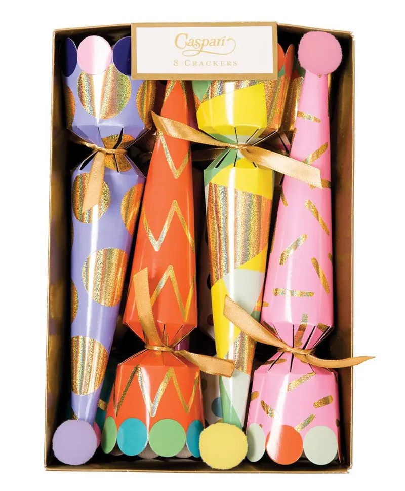 Caspari Festive Cone Party Hats With Crackers (8-Pack) 1