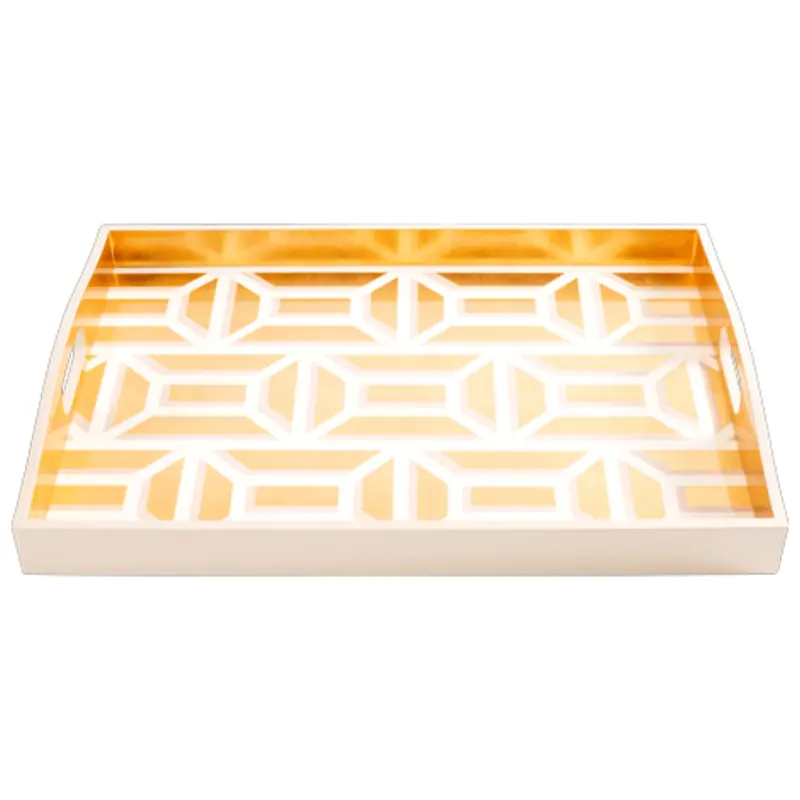 Caspari Garden Gate White-And-Gold Lacquer Serving Tray – 21" X 15" 1