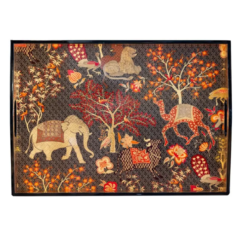Caspari Le Jardin De Mysore Lacquered Rectangular Tray – 15" X 21" Statement Serving Tray 1