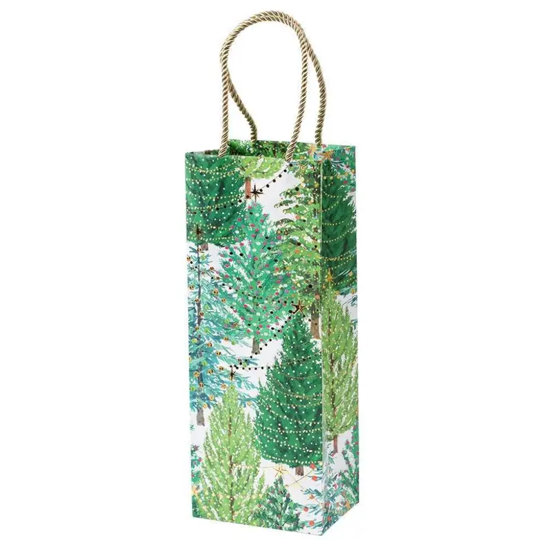 Caspari Lighted Christmas Tree Wine & Bottle Gift Bag 1