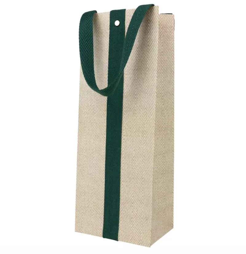 Caspari Natural & Hunter Jute And Twill Bottle Gift Bag 1