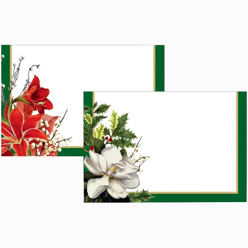 Caspari Reversible Foil Christmas Place Cards – Garden Theme, Pack Of 8 1