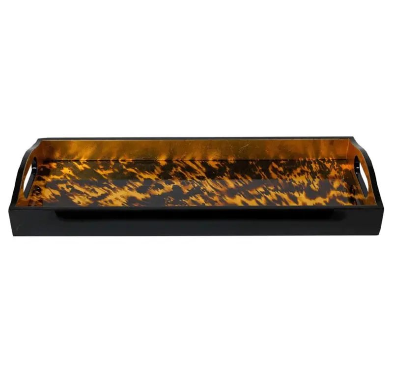 Caspari Tortoiseshell Lacquer Bar Tray – 20" X 8" Sophisticated Drink Station Accent 1