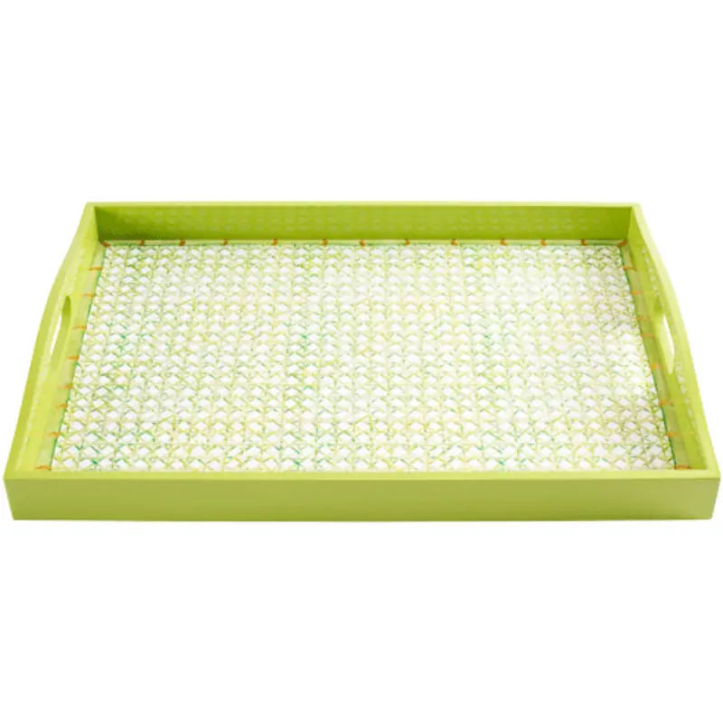 Caspari Trellis-Green Lacquer Rectangular Serving Tray – 21" X 15" 1