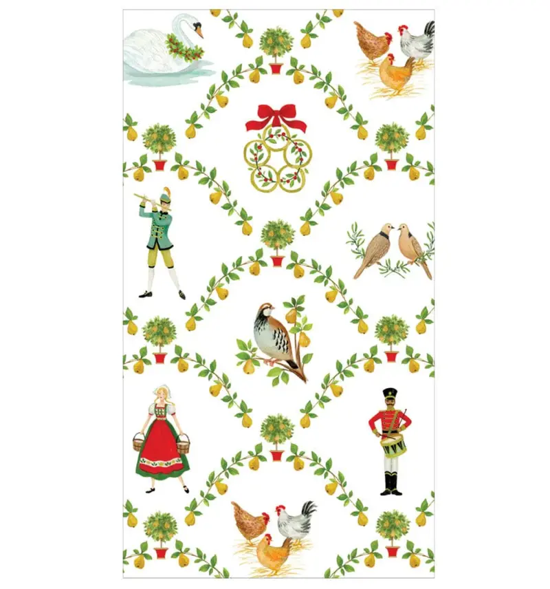 Caspari Twelfth Day Of Christmas Tree Guest Towels – 15-Count Set 1