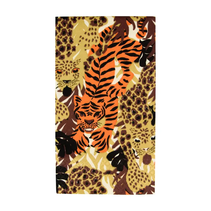Caspari Wild Cats Guest Towel Napkins – Whimsical Animal Theme, 15-Pack 1