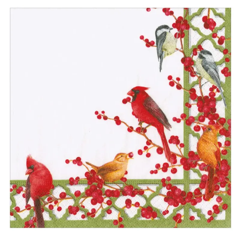 Caspari Winter Birds & Berries Holiday Luncheon Napkins (20-Pack) 1