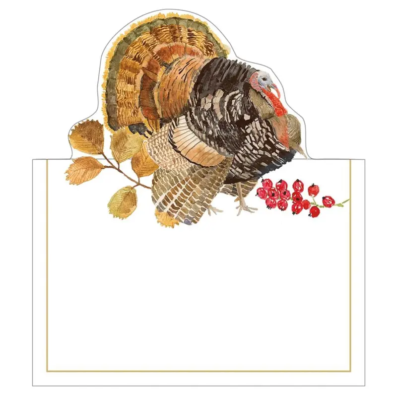 Caspari Woodland Turkey Die-Cut Place Cards – Pack Of 8 1