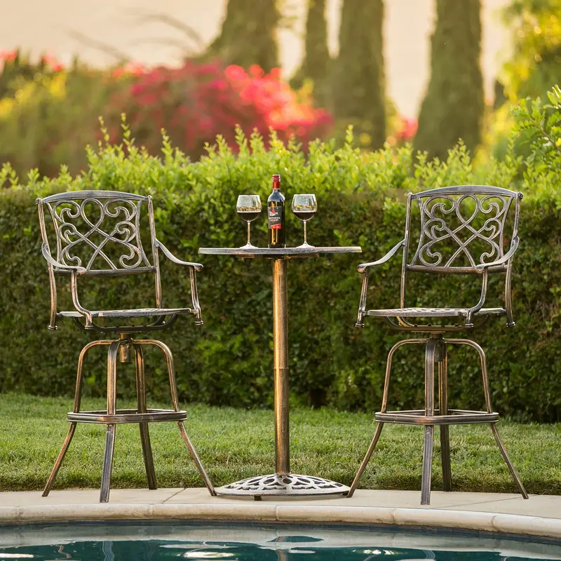 Cast Aluminum Bistro Set – 2 Swivel Chairs + Table In Antique Copper Finish 1