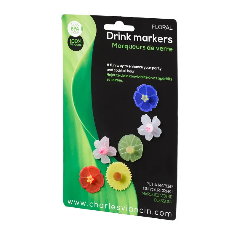 Charles Viancin Reusable Floral Drink Markers – Set Of 6 1