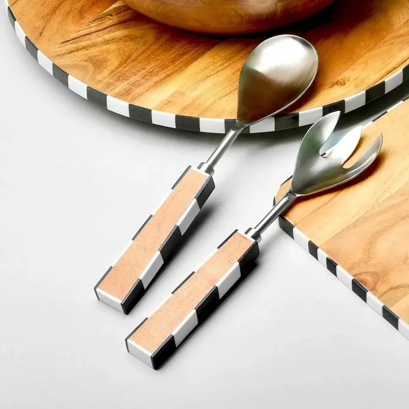 Chenonceau Checkerboard-Design Salad Serving Set 1