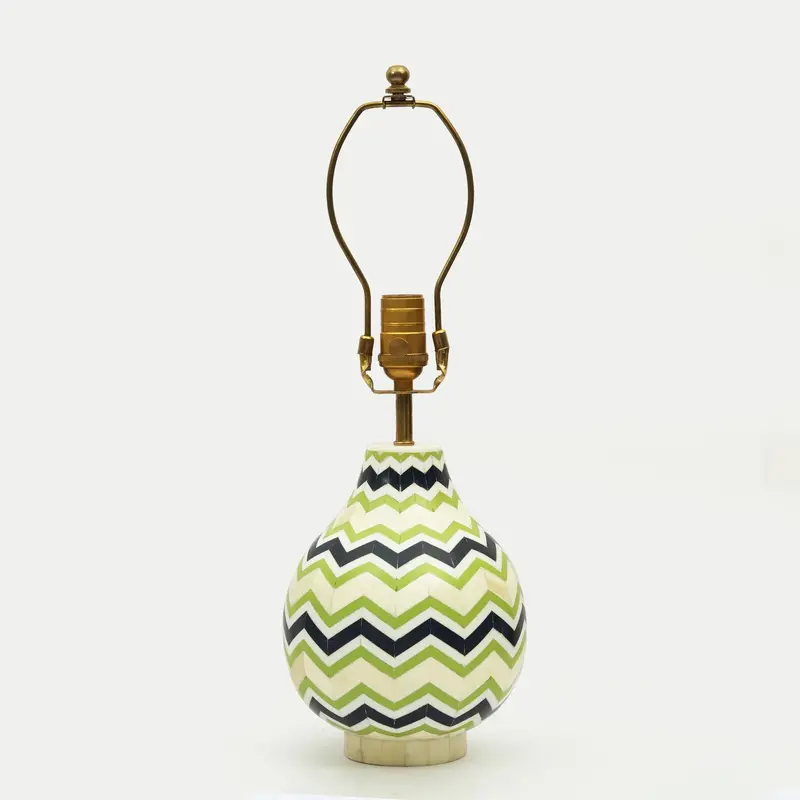 Chevron Pattern Inlay Table Lamp – Wood-And-Metal Hybrid Design 1