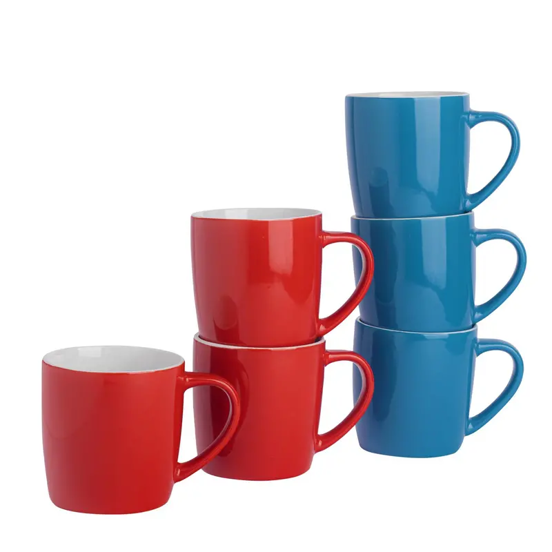 Contemporary Ceramic Coffee Mugs – 350Ml, Dual-Color Set Of 6 1