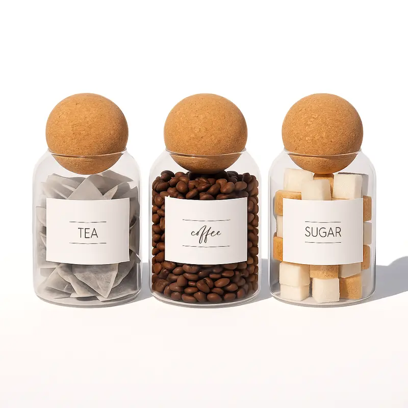 Cork-Top Glass Jars Set – Tea, Coffee & Sugar Storage With Airtight Seals 1