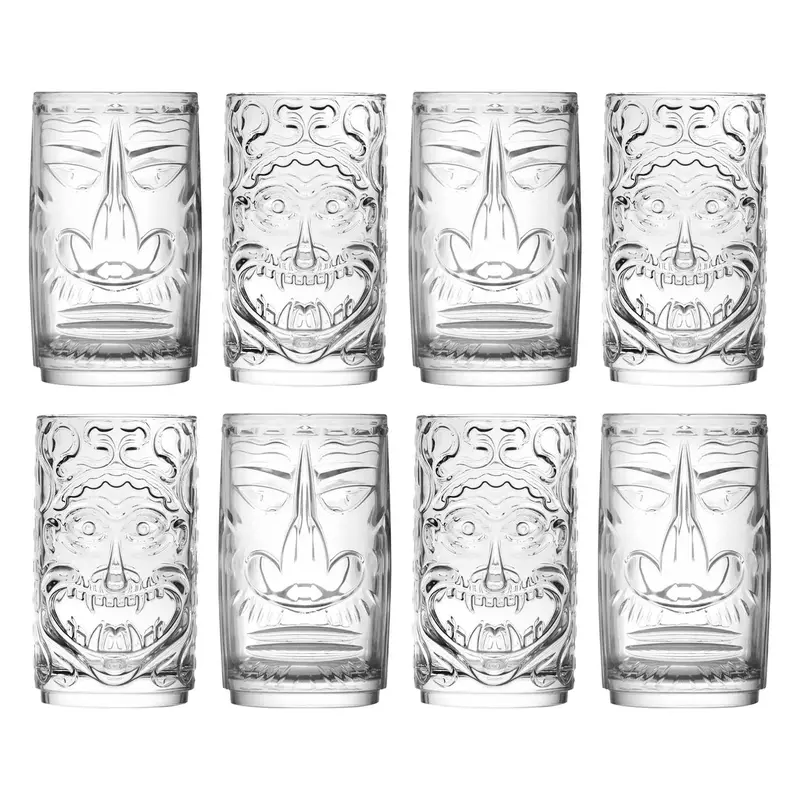Crystal-Embellished 460Ml Tiki-Themed Highball Glass Set – 8 Pieces 1