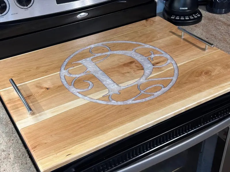 Custom Cherry Wood Stovetop Cover – Personalized Noodle & Prep Board 1