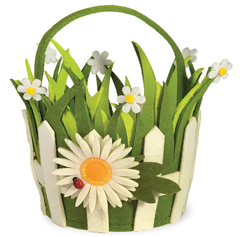 Daisy-Themed Felt Basket With Picket Fence Detail 1