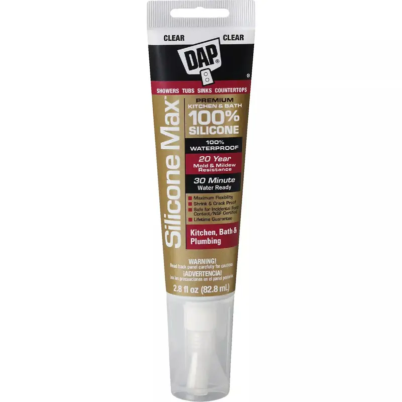 Dap Silicone Max Premium 100% Pure Silicone Sealant – Kitchen, Bath & Plumbing Applications – White, 2.8 Oz Tube 1