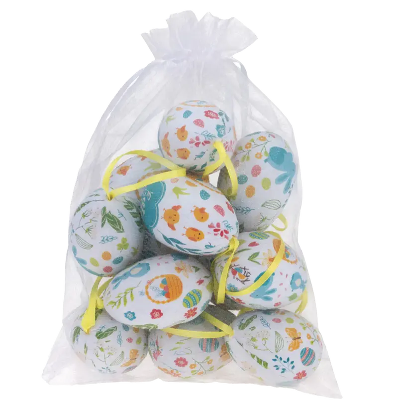 Easter Egg Decorative Bag – Turquoise Bunny & Floral Print, Set Of 12 1