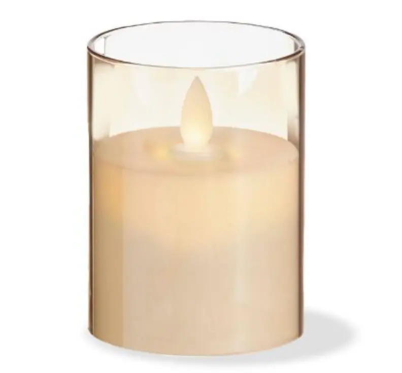 Estella Led Glass Hurricane Candle Holder With Amber Glow – 3" X 4" 1