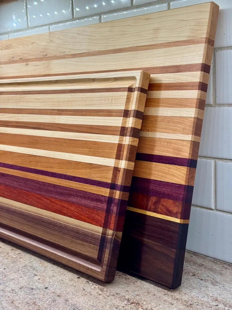 Exotic Hardwood Butcher Block – Mixed Species Cutting Board (Walnut, Cherry, Maple, Padauk, Purple Heart) 1