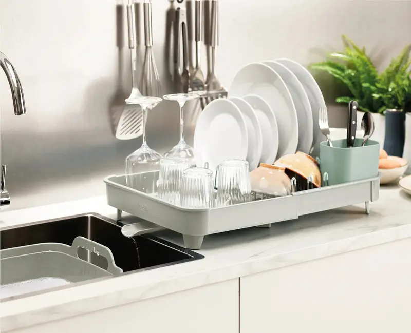 Extendable Stone-Finish Dish Drying Rack With Adjustable Width 1