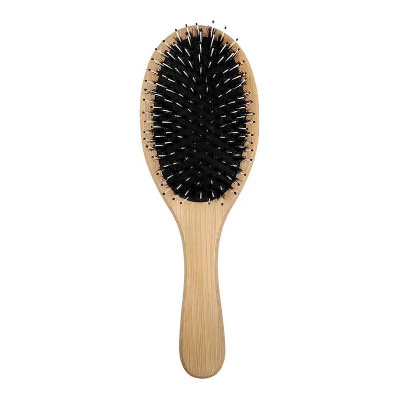 Flat-Handle Bamboo Hair Brush Featuring Boar & Nylon Bristles 1