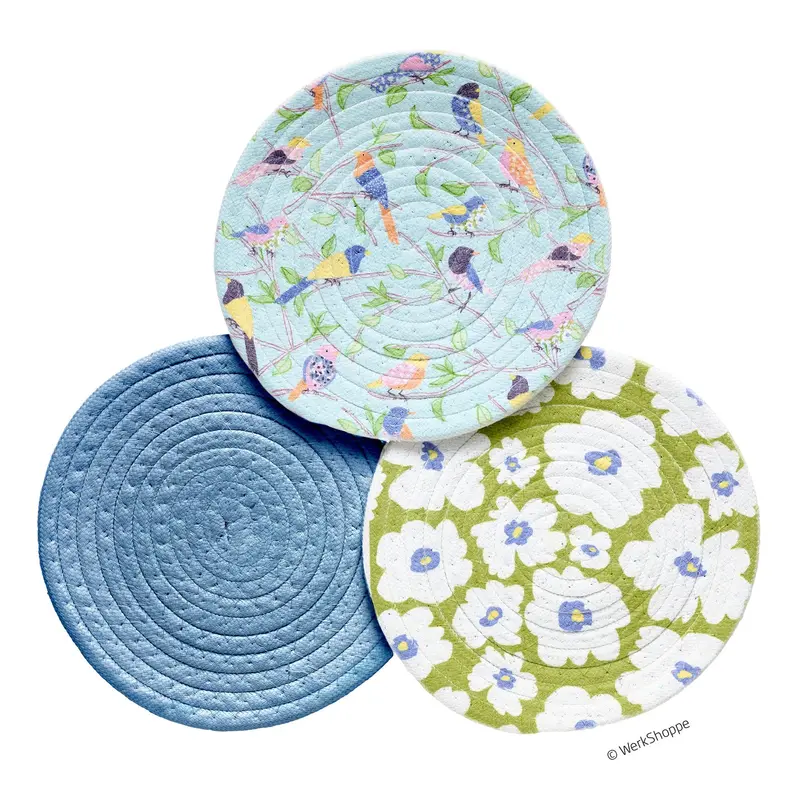 Floral & Finch Cotton Kitchen Trivets – Set Of 3, 8" Each By Werkshoppe 1