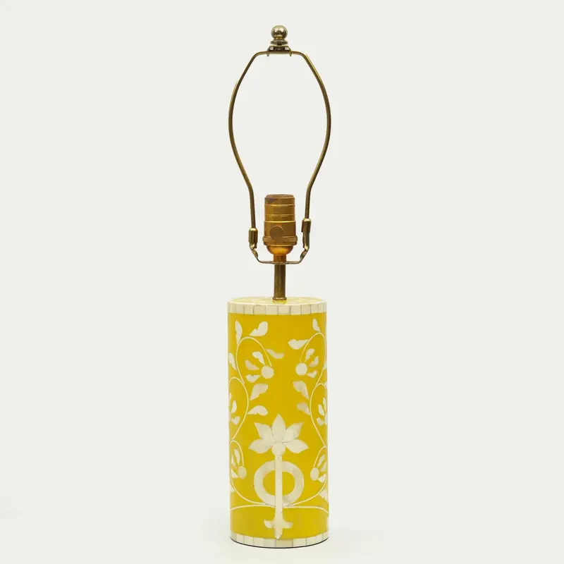 Floral Vines Inlay Yellow Table Lamp – Hand-Carved Motif Lighting Fixture 1