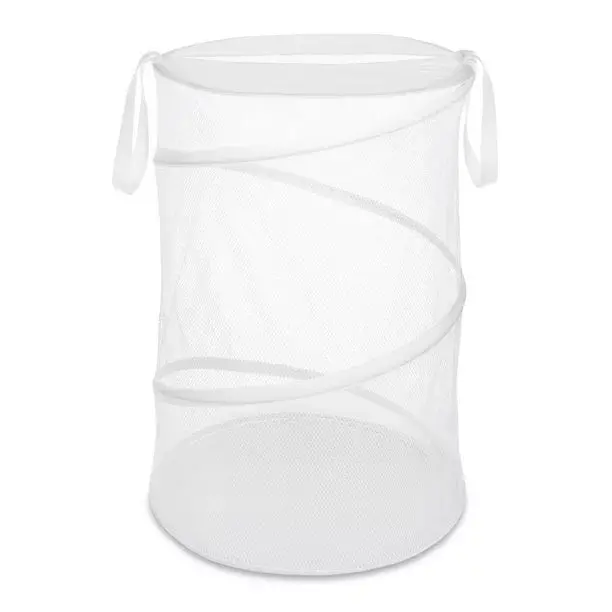 Foldable Mesh Laundry Hamper With Reinforced Handles – Space-Saving White Unit 1