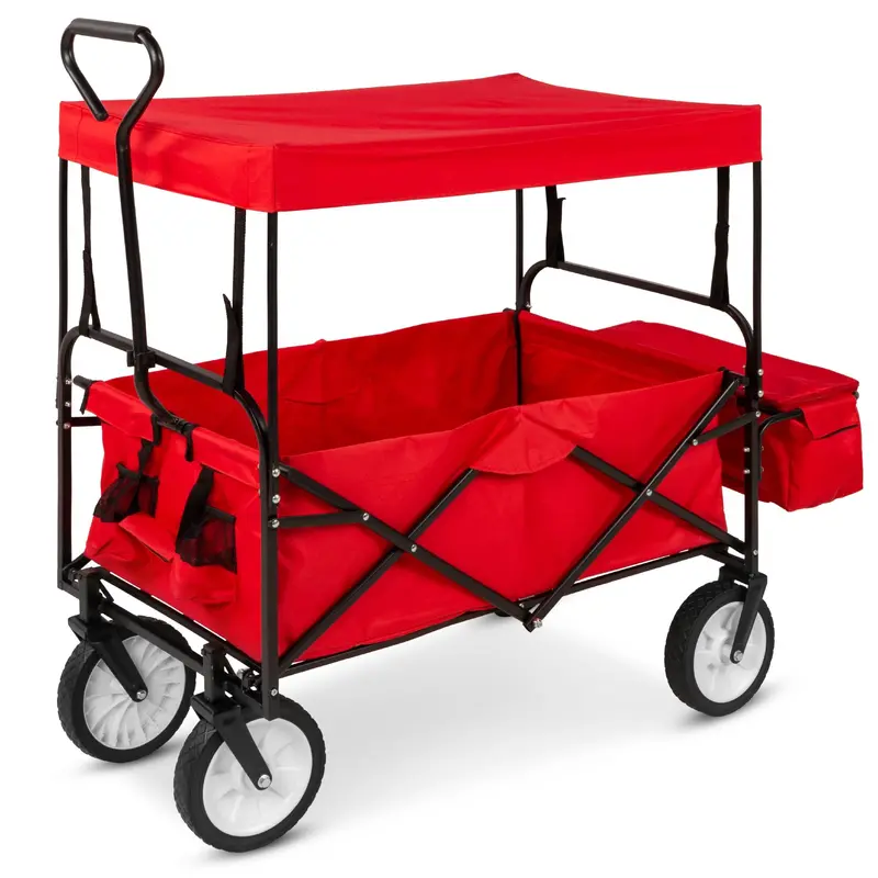 Foldable Utility Wagon With Canopy & Cup Holders – Heavy-Duty Steel Cart With Removable Top 1