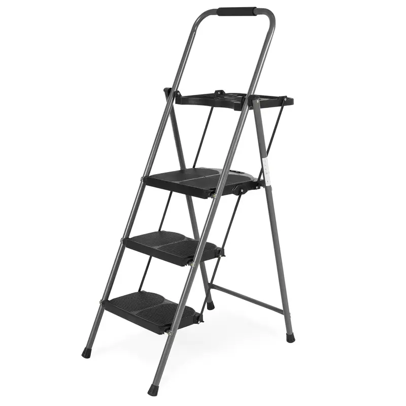 Folding 3-Step Steel Ladder With Ergonomic Grip & 330 Lb Weight Capacity 1