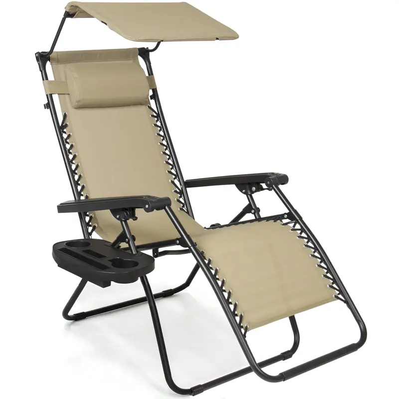 Folding Zero Gravity Lounge Chair With Sun-Shading Canopy And Integrated Cup Holder 1