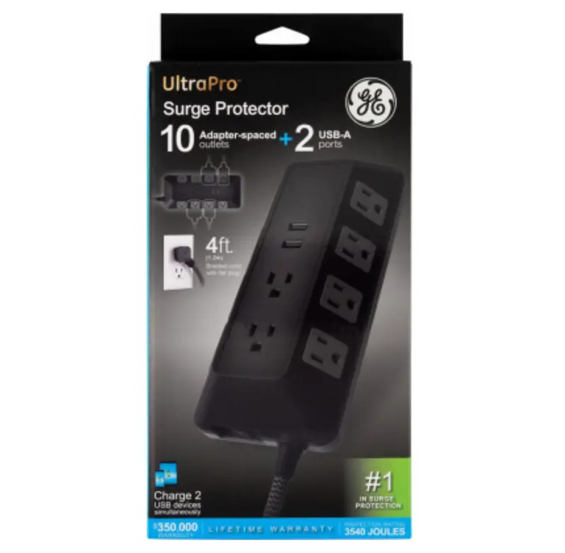 Ge 10-Outlet Surge Protector Power Strip With 2 Usb Charging Ports – 4-Foot Cord 1
