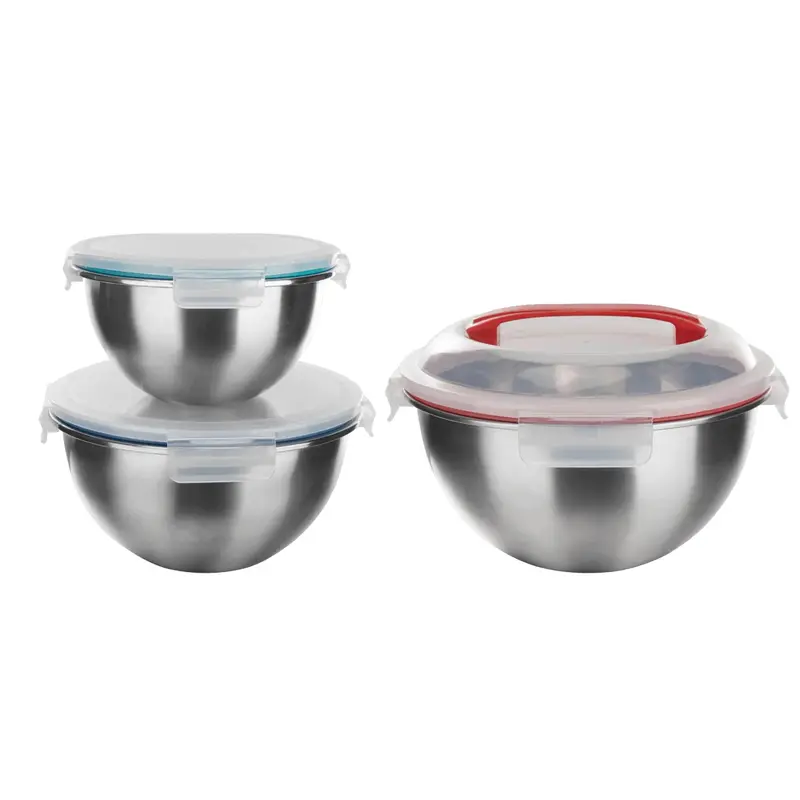 Genicook Stainless Steel Nesting Mixing Bowls – 3-Piece Set With Secure Lids And Carry Handle 1
