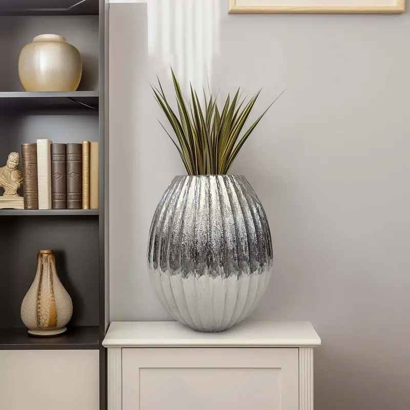 Gila Silver Cast Metal Vase – Textured Finish, Blu From Sabavi Home 1