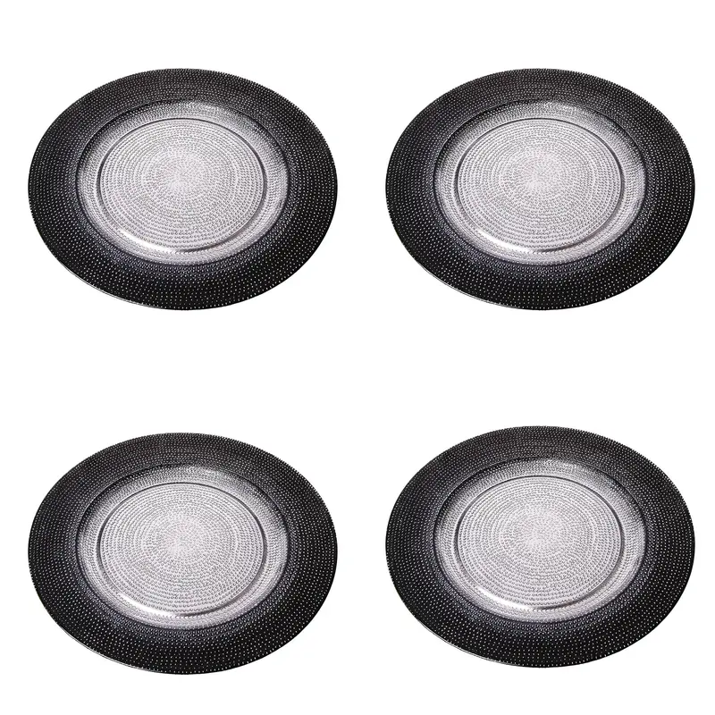 Glass Chargers With Black-And-Silver Dual-Tone Rim (Set Of 4) 1