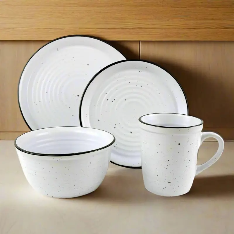 Godinger Bistro Black-Rim Stoneware Dinnerware – 16-Piece 1