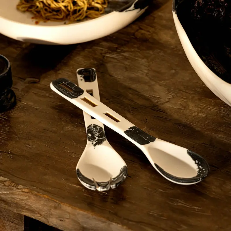 Godinger Lucente Black-And-White Resin Salad Serving Set 1