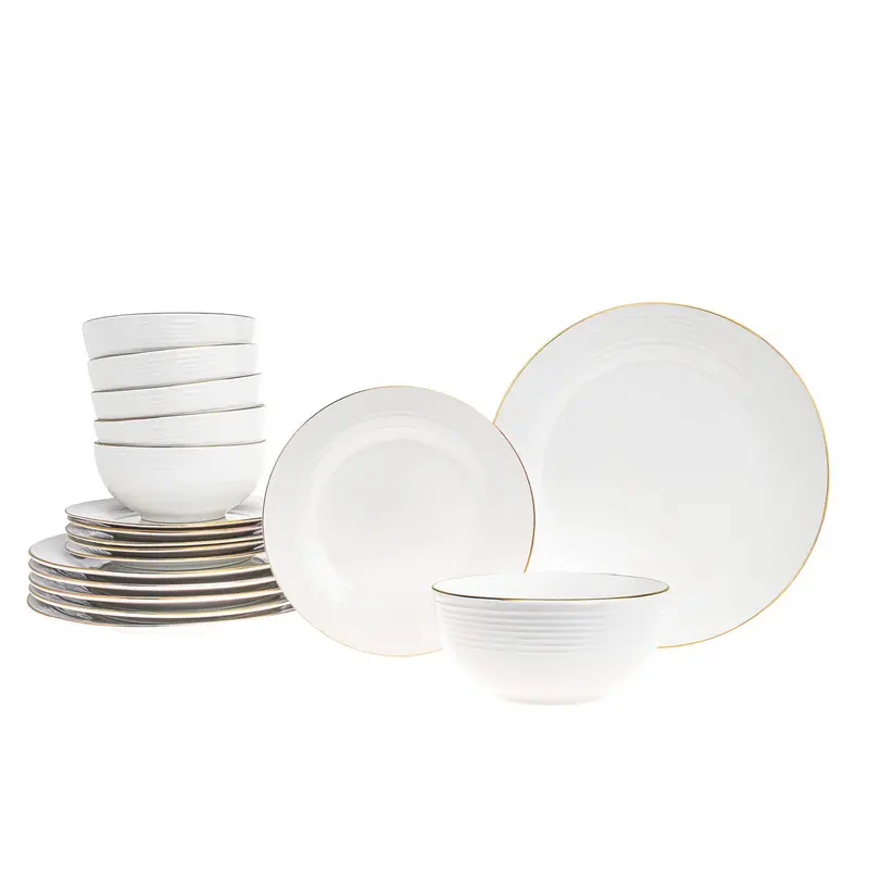 Godinger Saba Gold-Trim Dinnerware Set – 18-Piece Porcelain Tableware Ensemble 1
